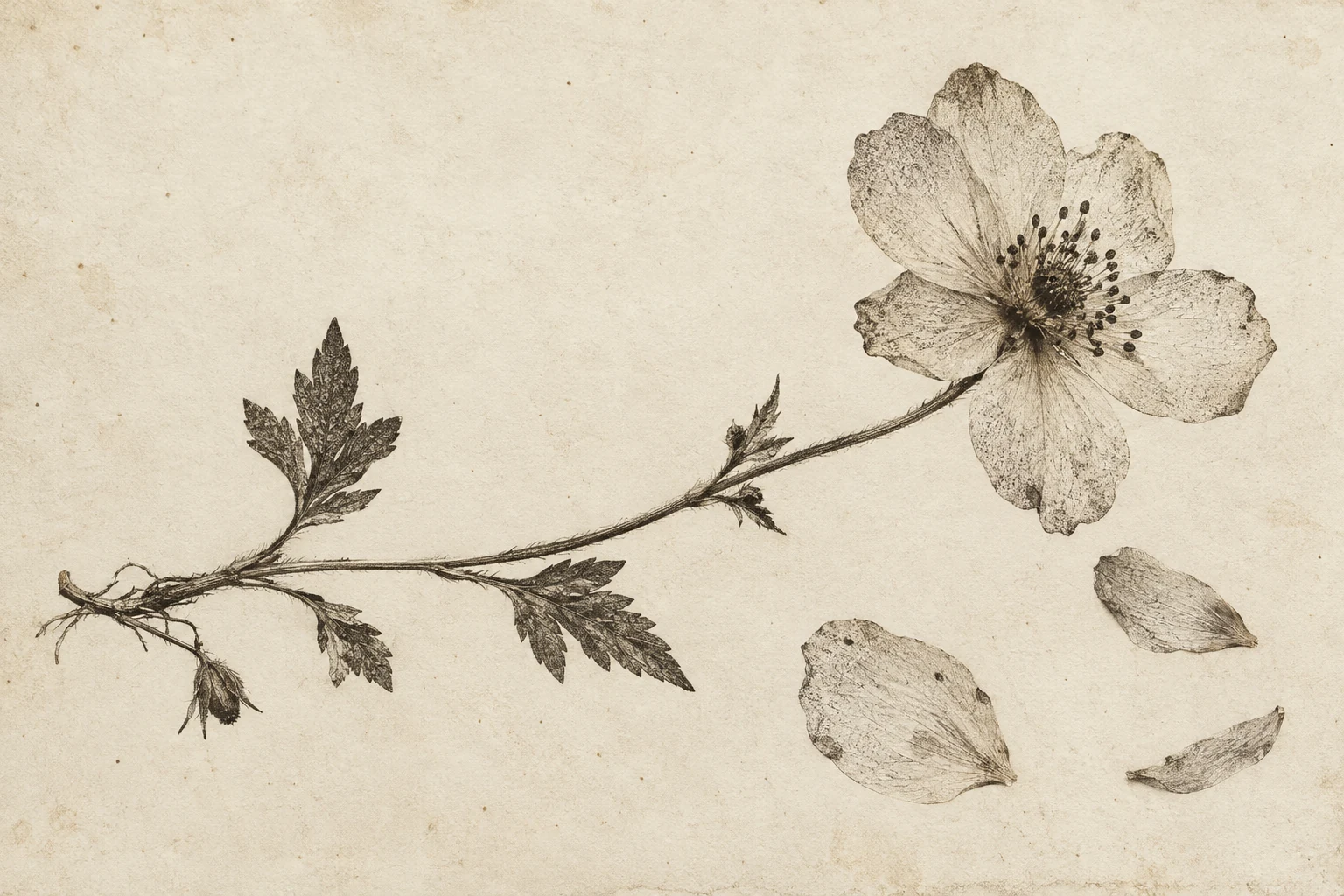 An original engraved wildflower on textured folio paper