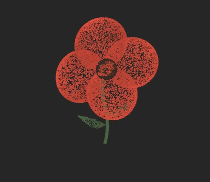 Red grain-rendered poppy made with Grainform